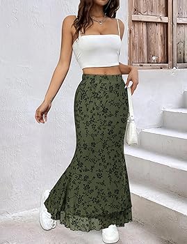 Amazon.com: Sielebay Women Ditsy Floral Bohemia Ruffle Maxi